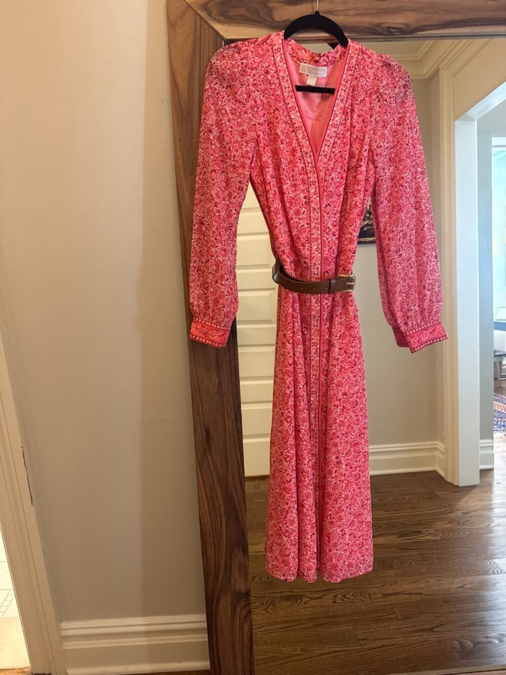 Michael Kors Coral Floral Maxi Dress with Belt Size S